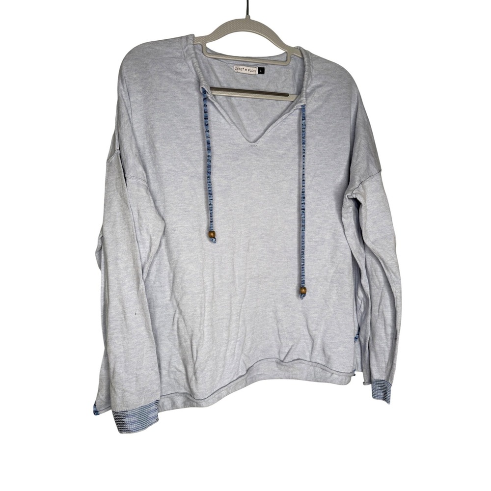 Zacket & Plover blue v-neck silk blend boho long sleeve blouse with tassles